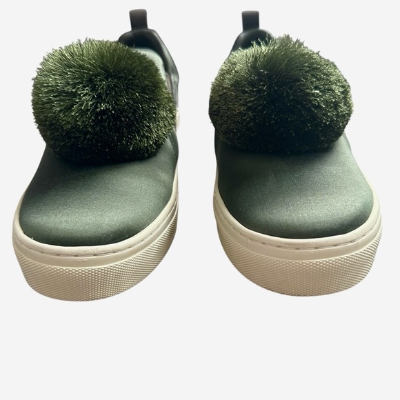 TORY BURCH GREEN DAPHNE POM POM SATIN PLATFORM SNEAKERS SIZE 7 - Picture 7 of 11